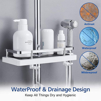 Rynx | Bathroom Shelf Caddy for Shower Rail, No Drilling Pole Shower Storage Rack Holder