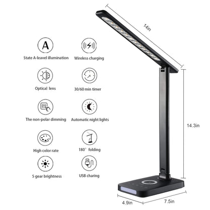 Rynx | Vavofo LED Desk Lamp with Fast Charger, USB Port, 5 Brightness Levels, Touch Control, Auto Timer