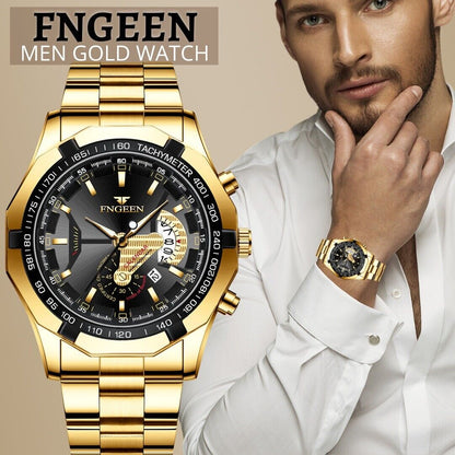 Rynx | Waterproof Gold Men's Watch Classic Stainless Steel Quartz Wristwatch For MEN