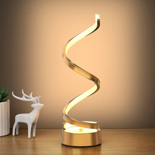 Rynx | Nur Gold Infinity Spiral Led Table Lamp, Dimmable Metallic Bed Lamp With Touch Control, 3 Color Temperatures, 15.8 Inches High, Decorative Lamp For The Home, Living Room & Office