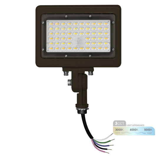 Rynx | Nuwatt 50W Led Flood Light, 3Cct 3000K/4000K/5000K Selectable, Ip65 Waterproof Lighting, Adjustable Knee Joint Mounting, 7050Lm, 0-10V Dimmable, 120-277V, Outdoor Security Flood Light For Garden, Bronze, Ul