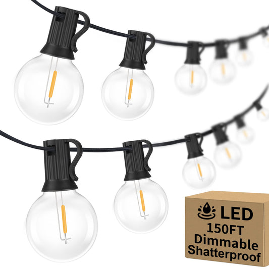 Rynx | 150Ft Outdoor G40 Led Globe Light Strings Dimmable Waterproof Shatterproof String Lights With 75 Bulbs Connectable Commercial Hanging Lights For Christmas Patio House Backyard Balcony Party