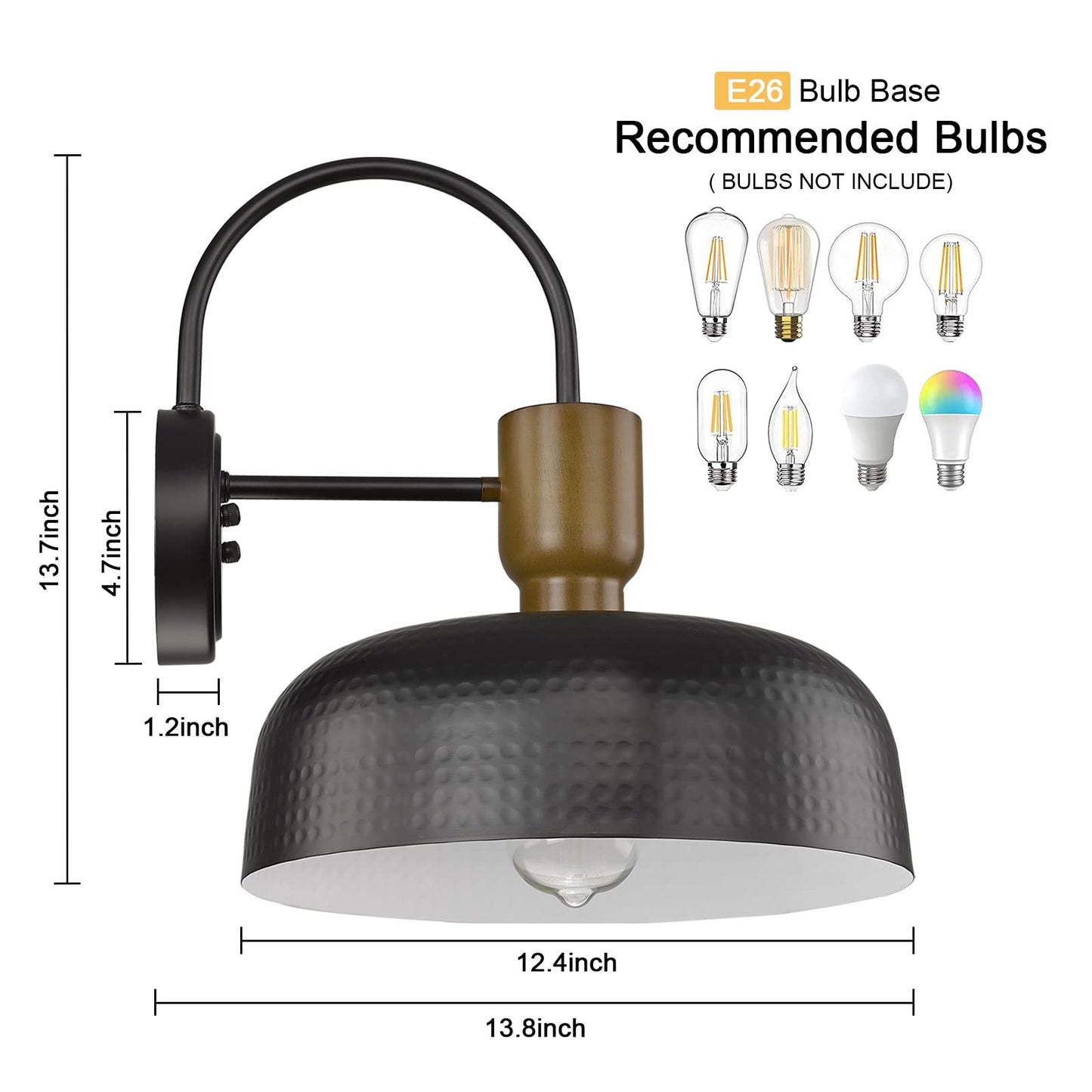 Rynx | Luminzone Gooseneck Barn Light - Black Vintage Wall Lamp, 2 Pack for Outdoor Use