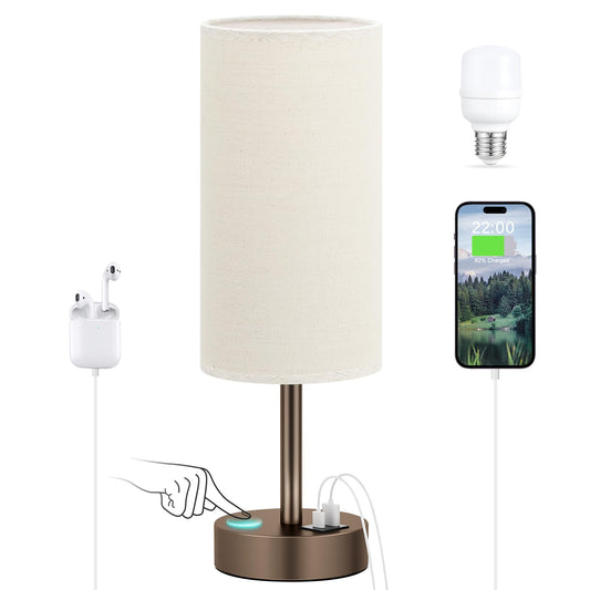 Rynx | Gugsey Bedside Lamp with USB Port - Touch Lamp for Bedroom, 3-way Dimmable Small Nightstand Lamp for Living Room, Bed