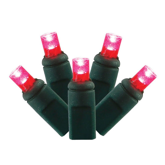 Rynx | Light Set Features 100 Led Lights On Green Wire With 6" Bulb Spacing, 50', Magenta