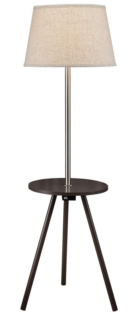Rynx | Sh Lighting Round End Table Floor Lamp Combination - Has USB Charging Port & Power Outlet - 55" High Perfect For Living Rooms Or Bedrooms - Cappuccino Brown