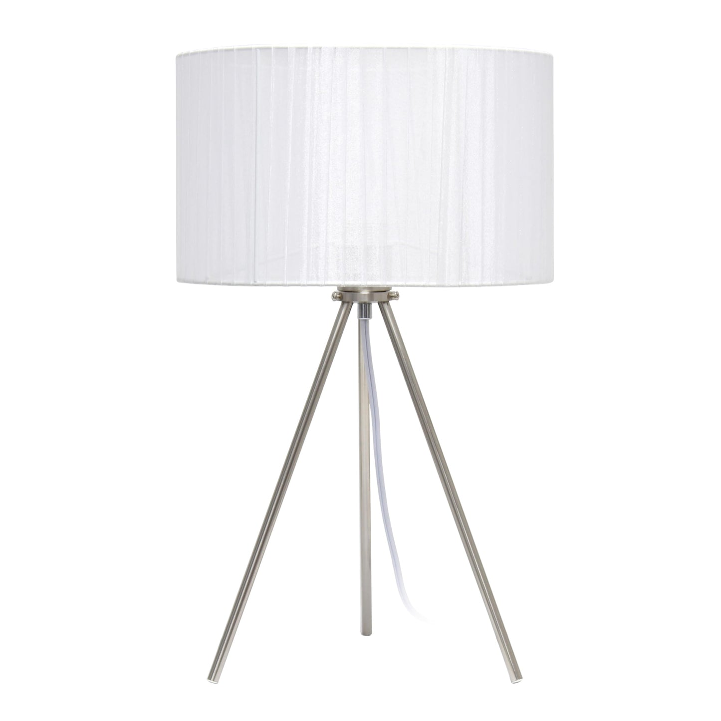 Rynx | Simple Design Lt1156-Wht Modern Brushed Nickel Tripod Table Lamp For Living Room, Dining Room, Bedroom, Office, Family Room, White Shade