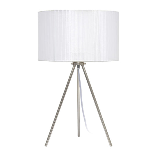 Rynx | Simple Design Lt1156-Wht Modern Brushed Nickel Tripod Table Lamp For Living Room, Dining Room, Bedroom, Office, Family Room, White Shade