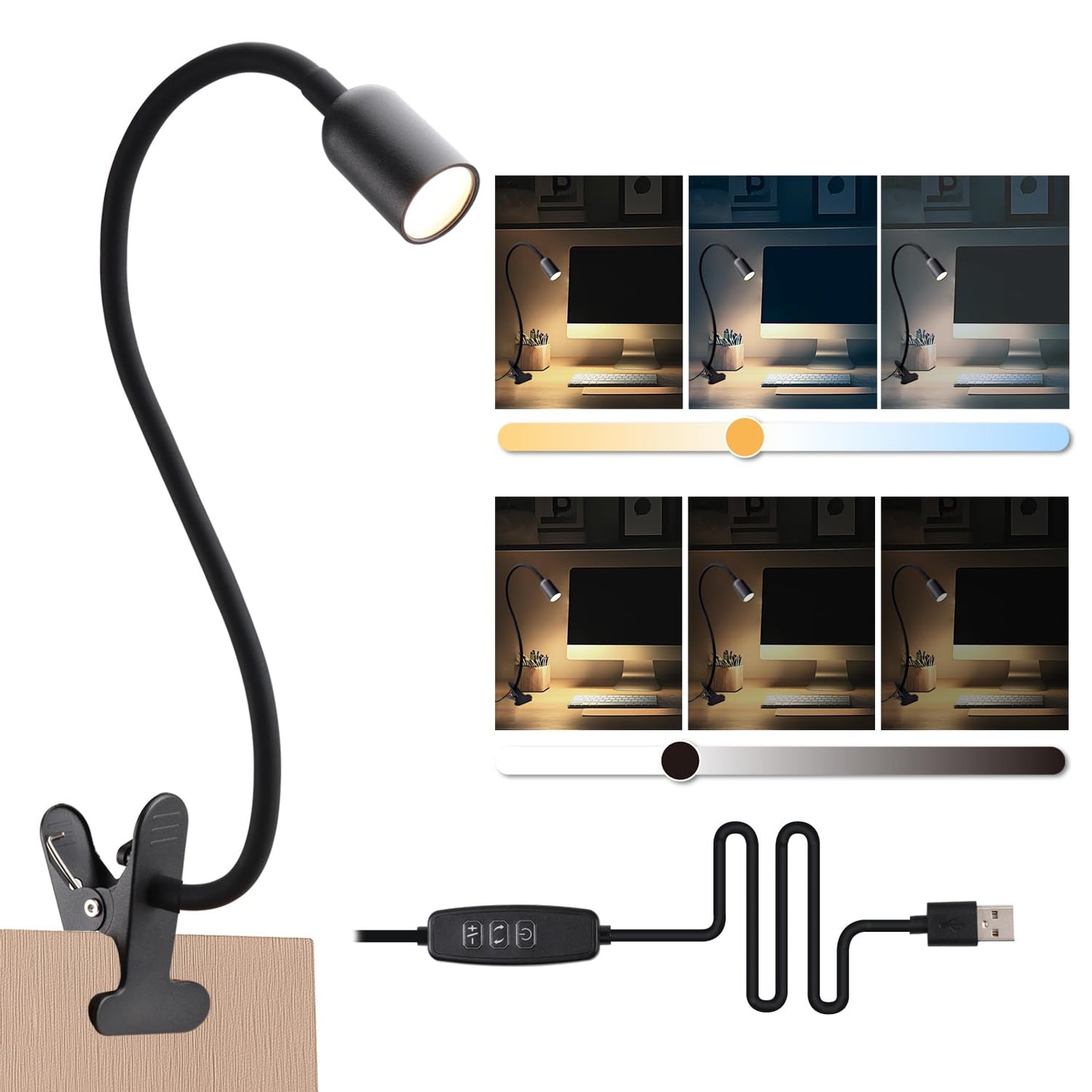 Rynx | LED Reading Light For Bed Headboard - Dimmable Clip Light With Flexible Goose Neck, Adjustable Color Temperature (3000/40