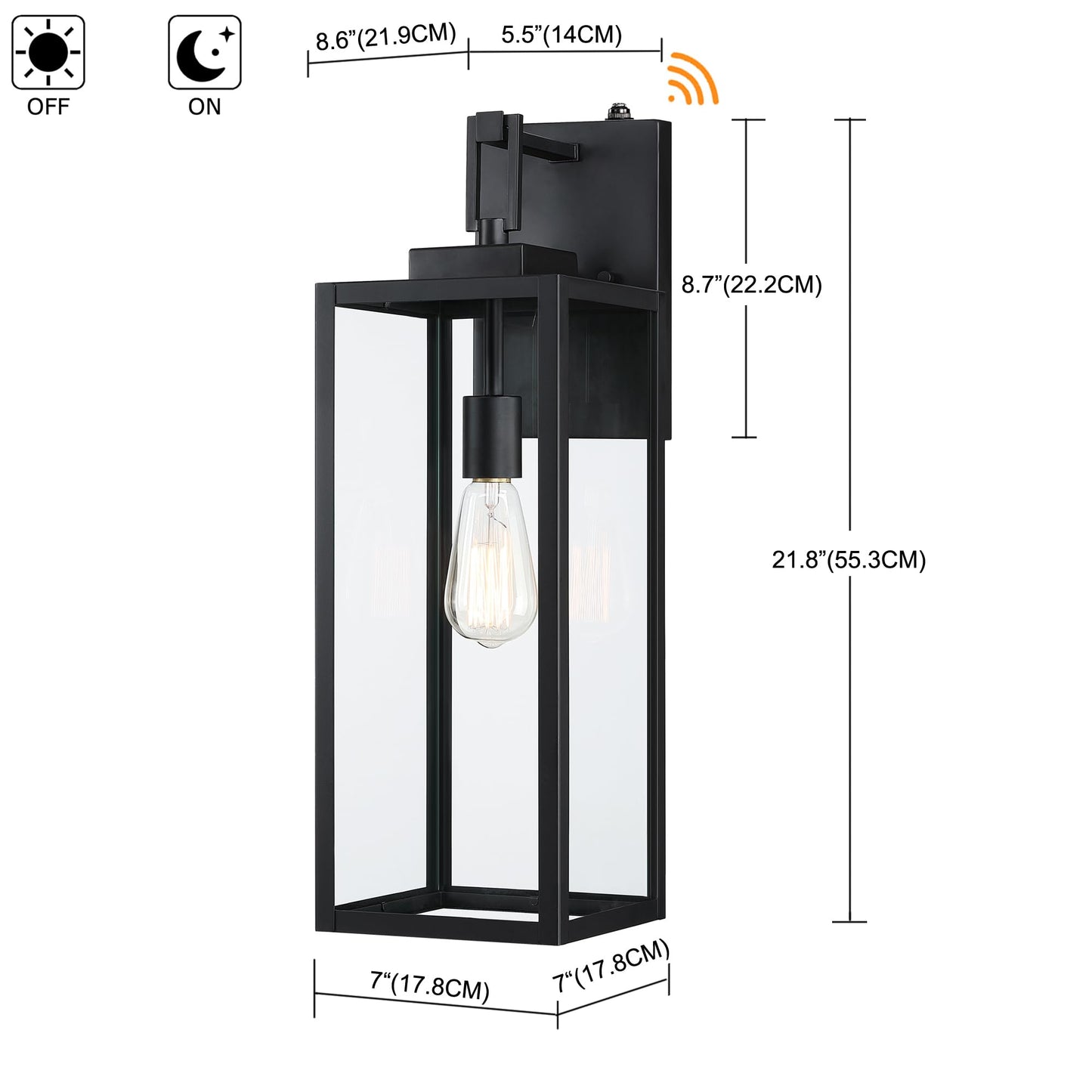 Rynx | Faymart 22" Dusk to Dawn Outdoor Wall Lamp with Photocell Sensor - Extra Large Metal Lantern