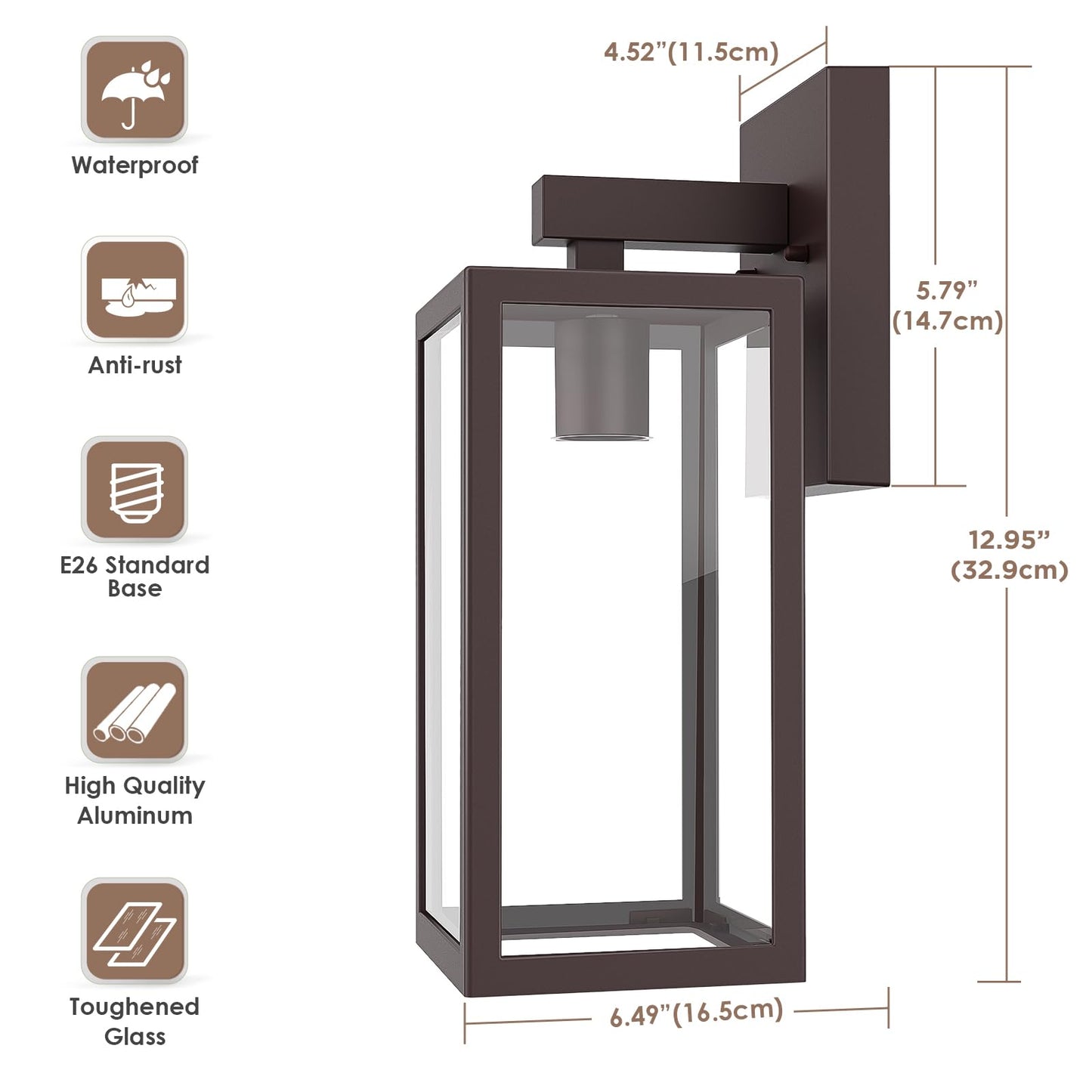 Rynx | Maxvolador Outdoor Wall Lamp - Waterproof Dark Chocolate Lantern, E26 Patio Light, 2 Pack