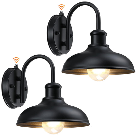 Rynx | Dusk To Dawn Goose Neck Lanterns, 2-Pack Barn Lights For Veranda, Industrial Black Outdoor Wall Lamp For Garage, Terrace, E26 Base Anti-Rust For Garage Front Door Entrance Door