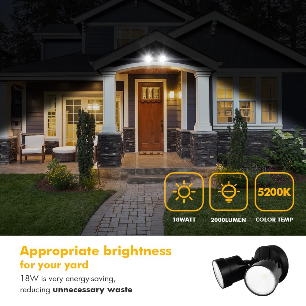 Rynx | Lutec 2000 Lumen Led Dual-Head Floodlight, Waterproof Outdoor Security Light - Black