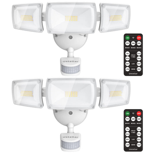 Rynx | Ustellar 55W Motion Sensor Outdoor Light With Remote Control, 5500Lm, Ip65 Waterproof, 2 Pack