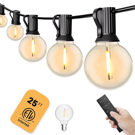 Rynx | Yuusei 25Ft Dimmable Led Outdoor String Lights With Remote & 12 Shatterproof Bulbs, Black