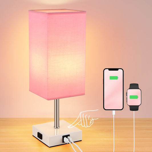 Rynx | Woderdeng Touch Control Nightstand Lamp - 3-Way Dimmable Table Lamps With Usb C+A Port And Socket, Nightstand Lamp For Bedroom Decor