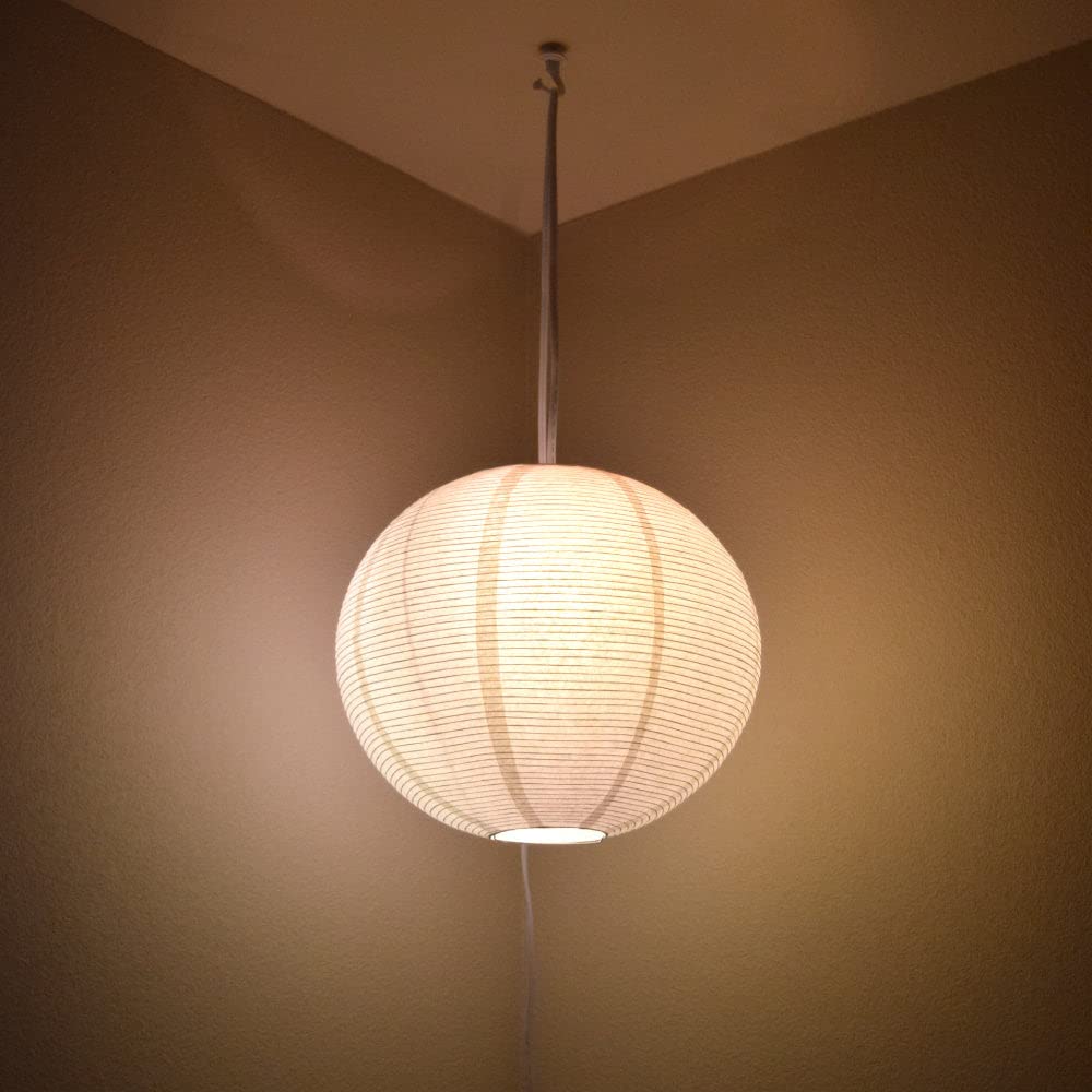 Rynx | 12" White Fine Line Premium Paper Lantern Pendant Cord Set with Fuchsia/Hot Pink Light Bulb S14