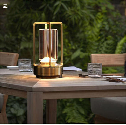 Rynx | Hapygi Gold Portable Metal Table Lamp, Rechargeable Led, 3-Color Dimming For Indoor/Outdoor Use