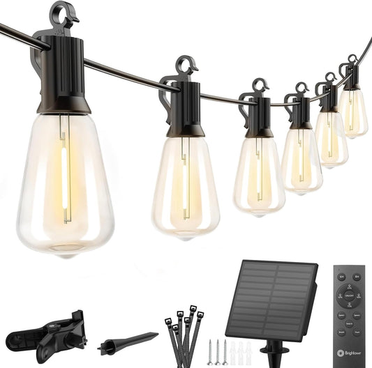 Rynx | Brightown Outdoor Solar String Light Waterproof 58Ft With 25 Shatterproof St38 Led Bulbs, 2700K Solar String Light With Remote Control, Solar String Light For Outdoor, Camping, Garden, Party Decor