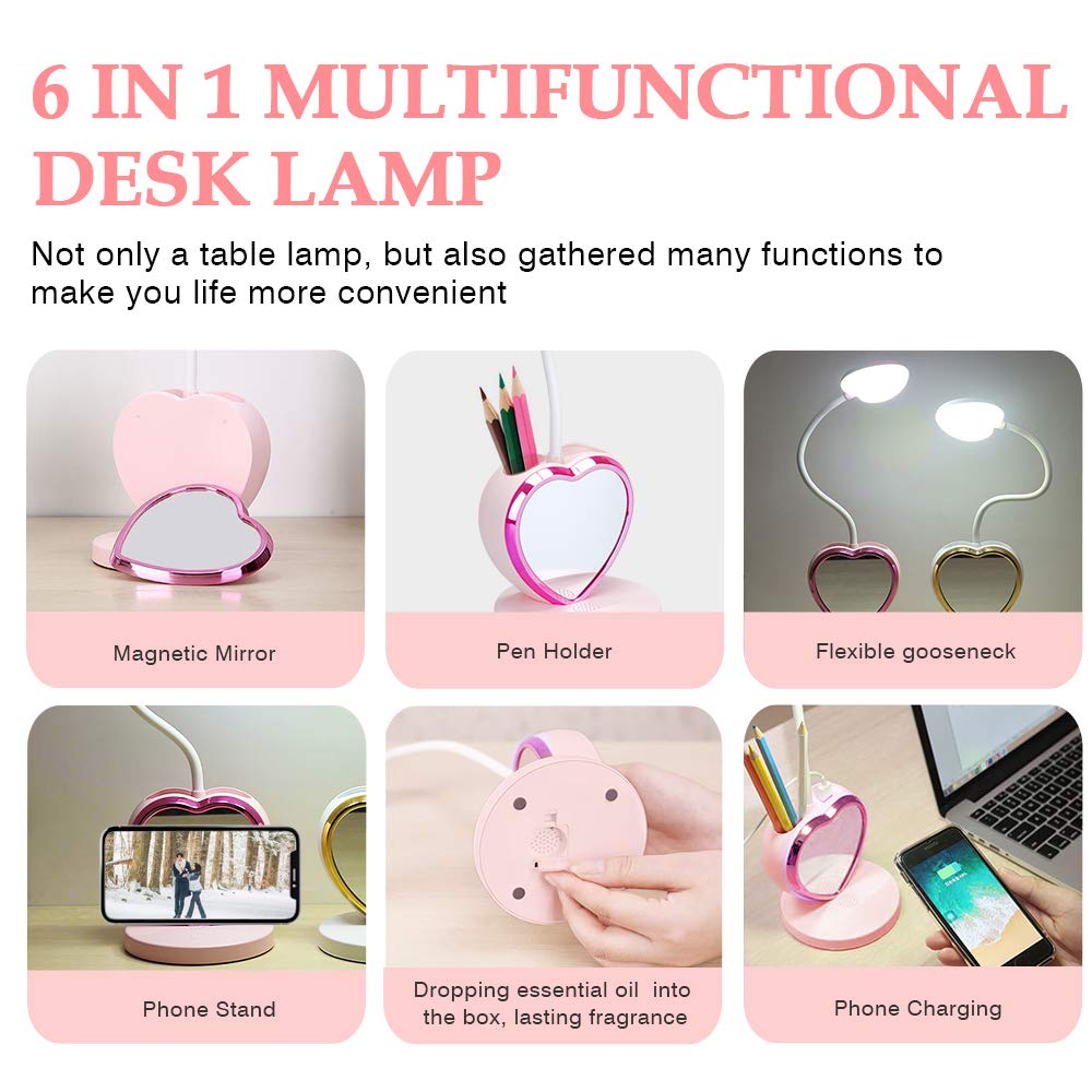 Rynx | Aluocyi Rosa LED Desk Lamp with USB Charging, Touch Control, Pen Holder & Phone Stand for Kids