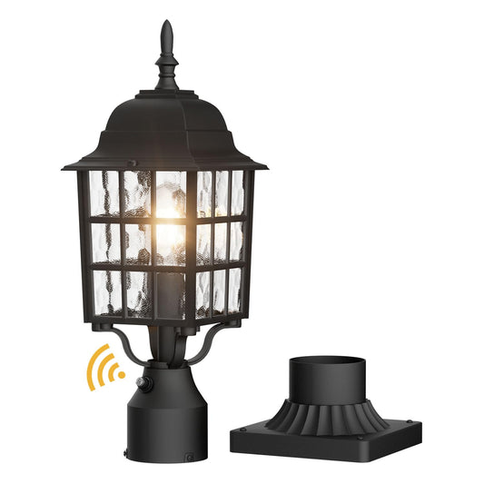Rynx | Aoceley Dusk To Dawn Outdoor Post Lighting, Black Aluminum Lantern With Water Glass