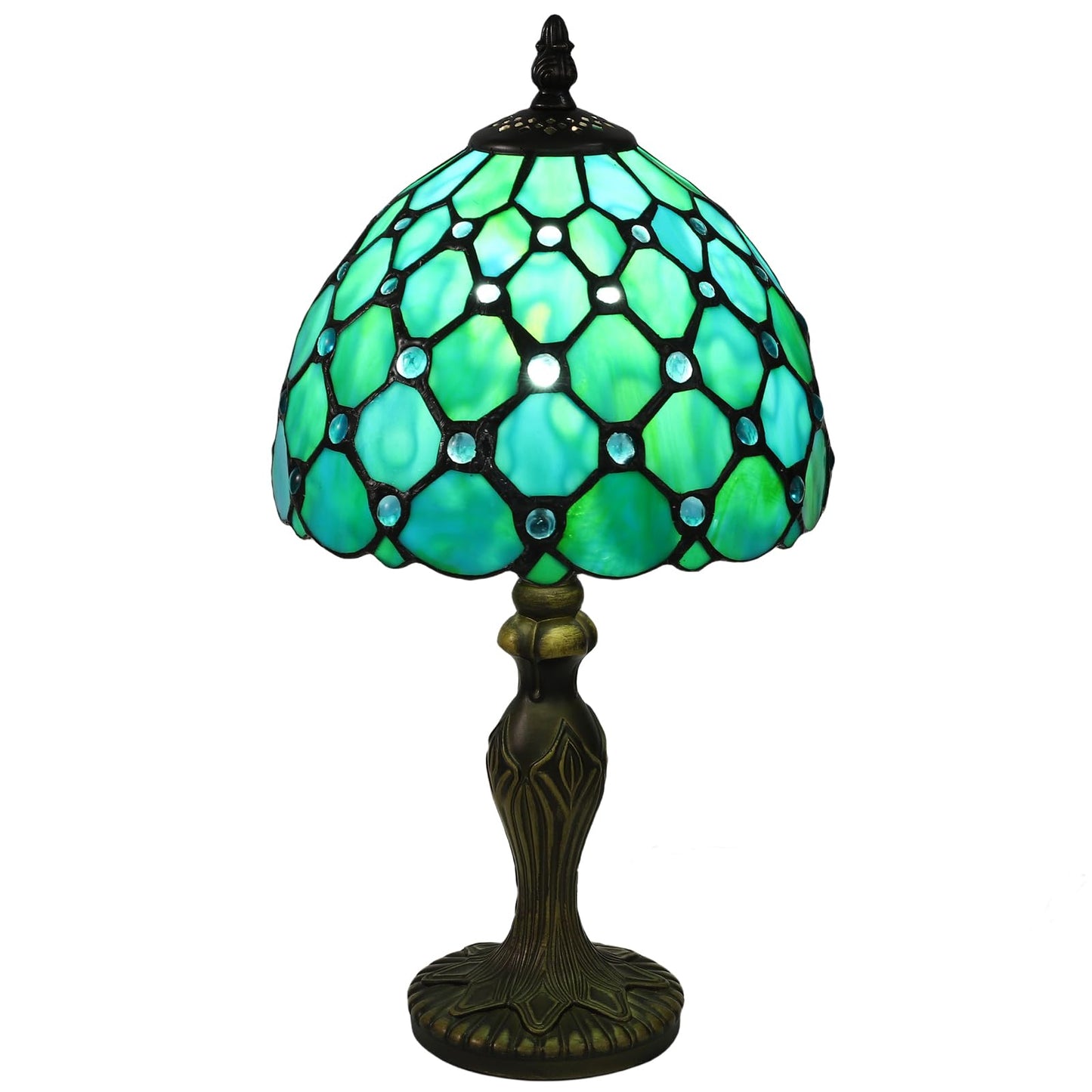 Rynx | Tuomoxte Tiffany style table lamp, glass lamp, 8 inch small antique lamp, for nightstand surfaces bedroom living room home office, includes LED bulb