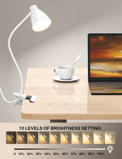 Rynx | Bohon 10W Clamp Lamp - 3 Color Modes, 10 Brightness Levels, Flexible Goose Neck Swan, Usb, White