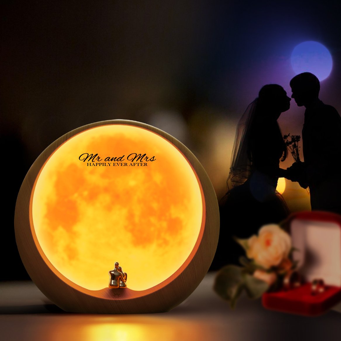Rynx | Mamre Wood Red Moon Ambient Light - DIY Wedding & Anniversary Gift Decor