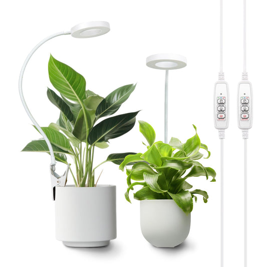 Rynx | Lordem Growth Light, Full Spectrum Pot Clamp LED Plant Growth Light With Automatic On/Off Timer 4/8/12H, Plant Lamp With 360° Adjustable Goose Neck, 4 Dimmable Brightness Levels, Ideal For Small Indoor Plants, 2 Pack