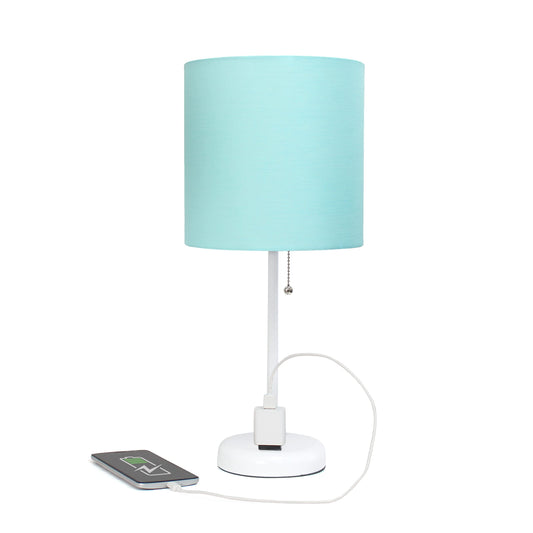 Rynx | Simple Design Lt1144-Aow Sleek And Slim White Table Lamp With Charging Outlet, For Bedroom, Living Room, Entrance, Office, Dining Room, Study, Aqua Shade