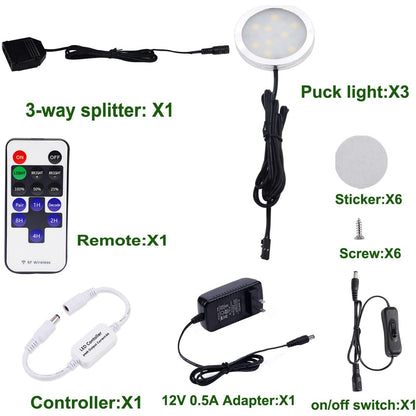 Rynx | Aiboo Dimmable Led Under Cabinet Puck Light Kit With Rf Remote Control, Warm White 2700K