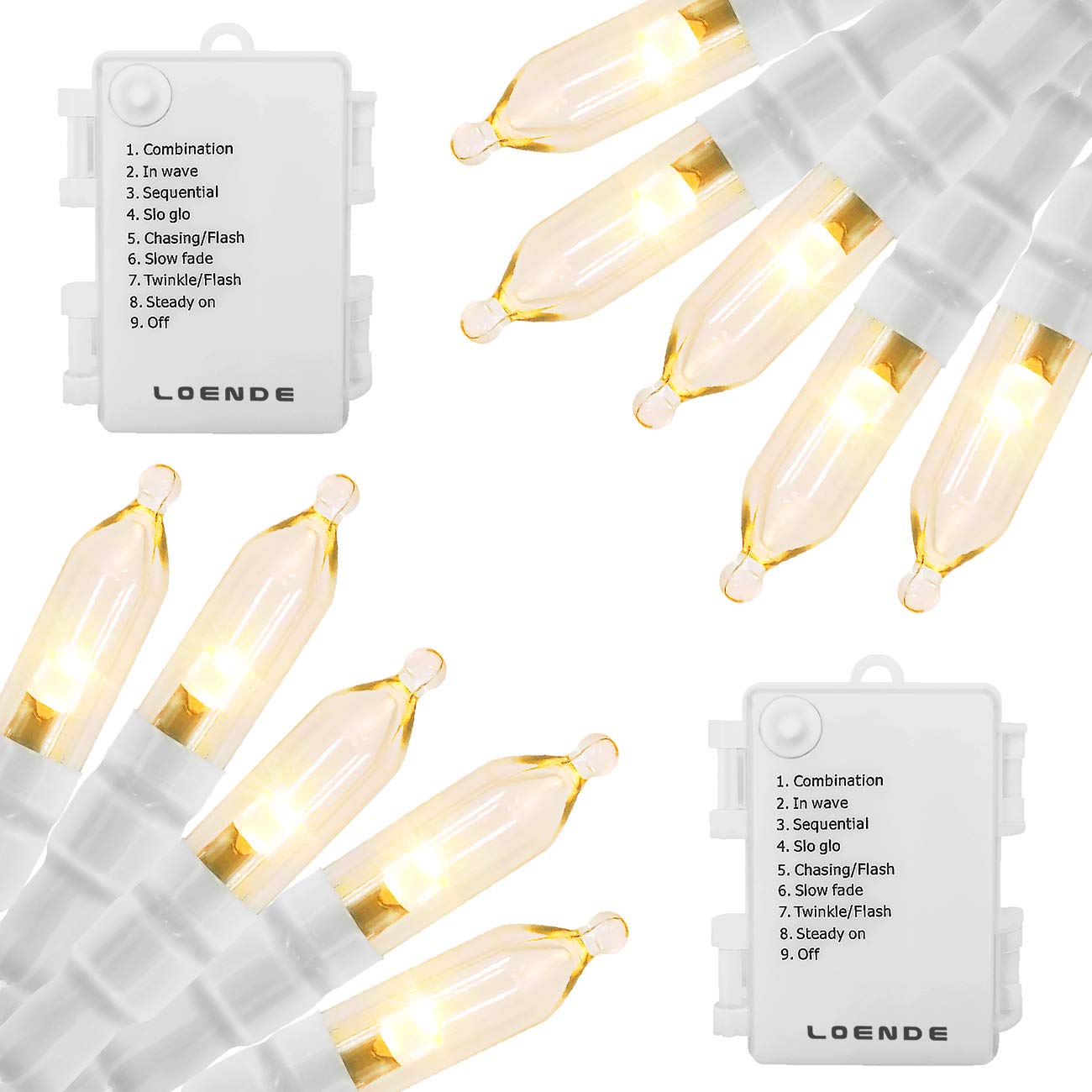 Rynx | Outdoor String Lights With Timer - Battery Operated String Lights Christmas Lights 18 Feet 50 LED String Lights White Wire For Indoor Outdoor Wedding Party Garden Home, Waterproof, Warm White, 2 Pack