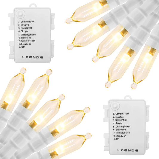 Rynx | Outdoor String Lights With Timer - Battery Operated String Lights Christmas Lights 18 Feet 50 LED String Lights White Wire For Indoor Outdoor Wedding Party Garden Home, Waterproof, Warm White, 2 Pack