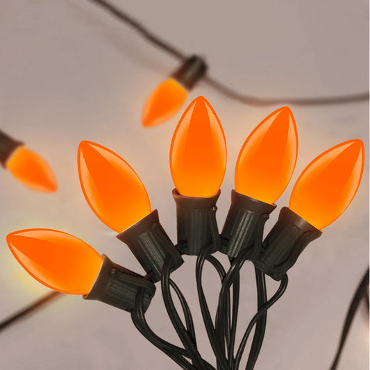 Rynx | C9 Christmas Orange Spotlights 25Ft Outdoor Christmas Decorations Spotlights With 26 Ceramic Orange Bulbs, Hanging Vintage Christmas Lights For Patio Holiday Party Fall String Lights Backyard Veranda