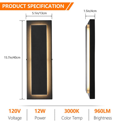 Rynx | Tewei Modern LED Outdoor Wall Lamps 2 Pack - Black Sconce 3000K Warm White For Entrance, Hallway