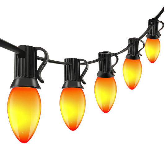 Rynx | Abeja C7 Orange LED String Lights 25Ft Outdoor Orange String Lights with 27 Ceramic Orange Bulbs (2 Spares), Hanging Halloween Decorations Lights for Home Garden Camper Party Lights