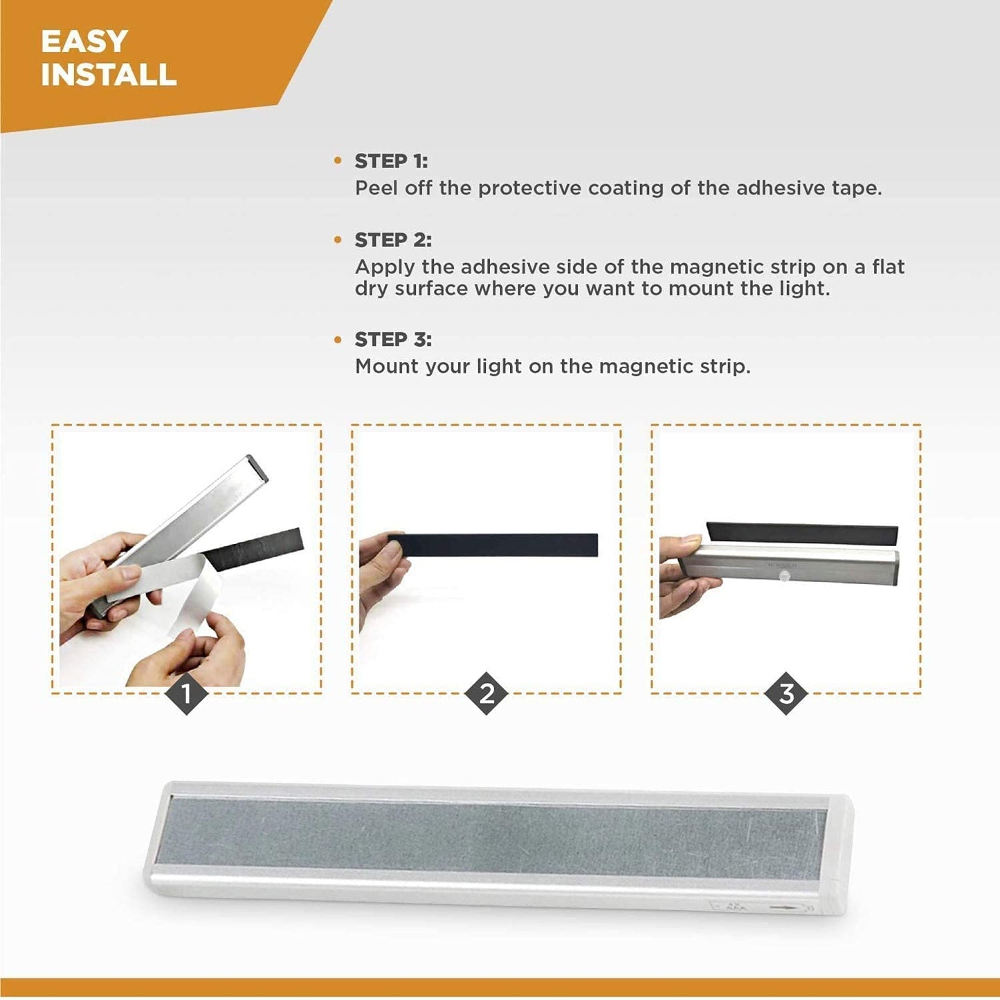 Rynx | Vyanlight Motion Sensor Led Under Cabinet Light, 10 Strips, Battery Powered, White, 6 Pack