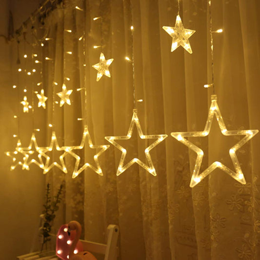 Rynx | Twinkle Star 12 Stars 138 Led Curtain Light Sources, Window Curtain Light Sources With 8 Flash Modes Ramadan Decoration For Christmas, Wedding, Party, Home Decorations, Warm White