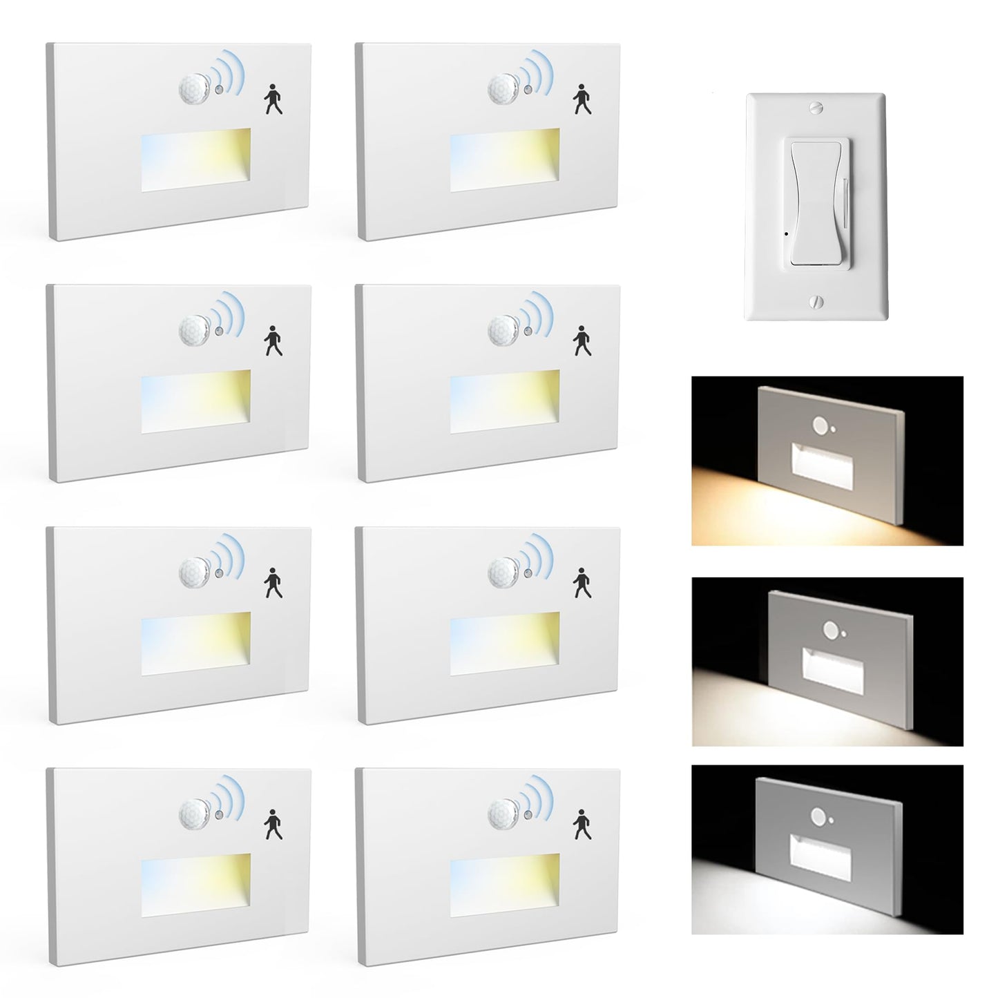 Rynx | Jandov Motion Sensor Stair Light Indoor Outdoor, Dimmable Motion Activated Step Light 3000K/4000K/6000K, Hardwired 120V 3W Ip65