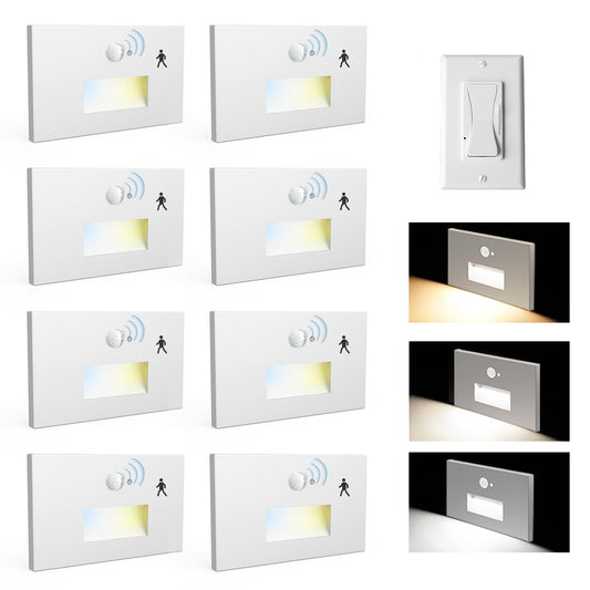 Rynx | Jandov Motion Sensor Stair Light Indoor Outdoor, Dimmable Motion Activated Step Light 3000K/4000K/6000K, Hardwired 120V 3W Ip65