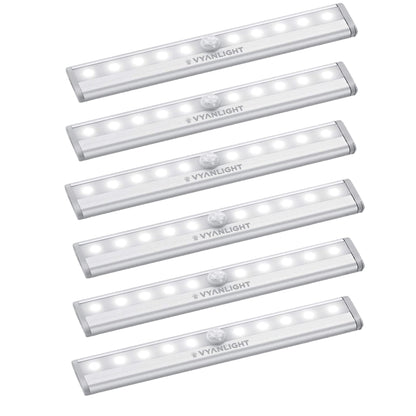 Rynx | Vyanlight Motion Sensor Led Under Cabinet Light, 10 Strips, Battery Powered, White, 6 Pack