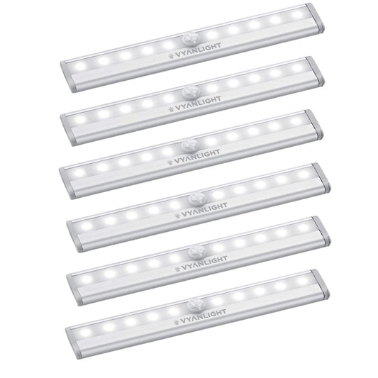 Rynx | Vyanlight Motion Sensor Led Under Cabinet Light, 10 Strips, Battery Powered, White, 6 Pack