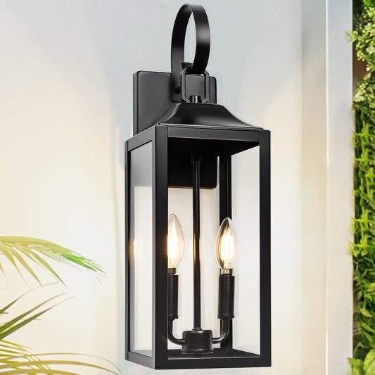 Rynx | Yolsunes 19" Black Outdoor Wall Lamp, 2-Light Industrial Wall Light, Waterproof Garden Lamp