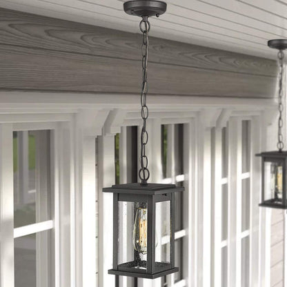 Rynx | Emliviar 1-light outdoor pendant lamp, black finish with diffused glass, medium hanging fixture
