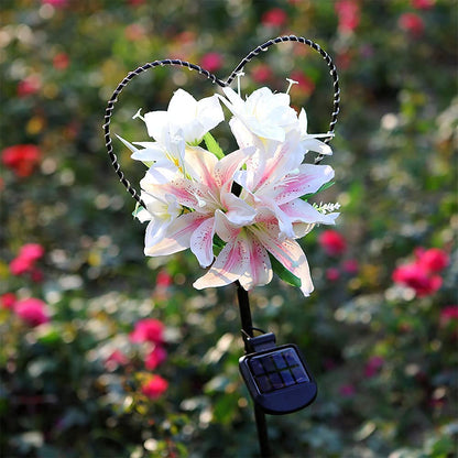 Rynx | Starryfill Heart Shaped Solar Garden Lighting With White Lily Flowers - 25 Led Warm White
