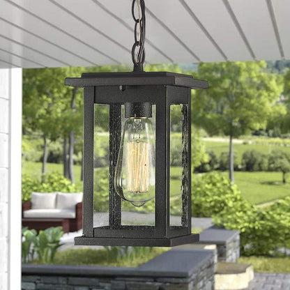 Rynx | Emliviar 1-light outdoor pendant lamp, black finish with diffused glass, medium hanging fixture
