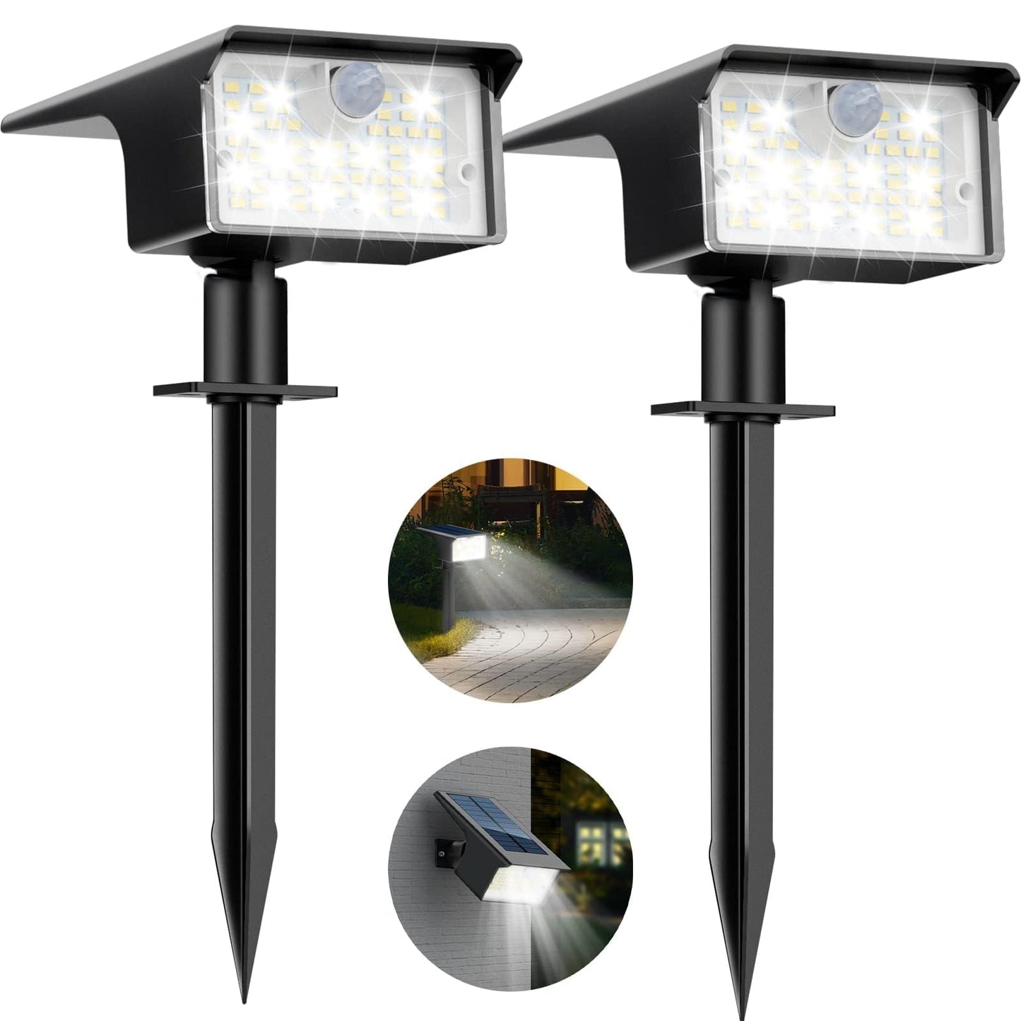 Rynx | Nipify Solspotter Outdoor Motion Sensor, [2 Pack/62 LED] 3 Modes Solar Landscape Spotlights Outdoor Waterproof, 2-In-1 Solar