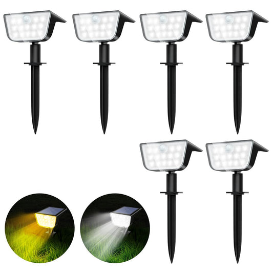 Rynx | Roor Outdoor Solar Slingers Motion Sensor, Ip68 Waterproof Solar Landscape Spotlights, 6 Modes Warm White + Cool White Led Light, For Path Garden Yard Wall Driveway (6 Pack)