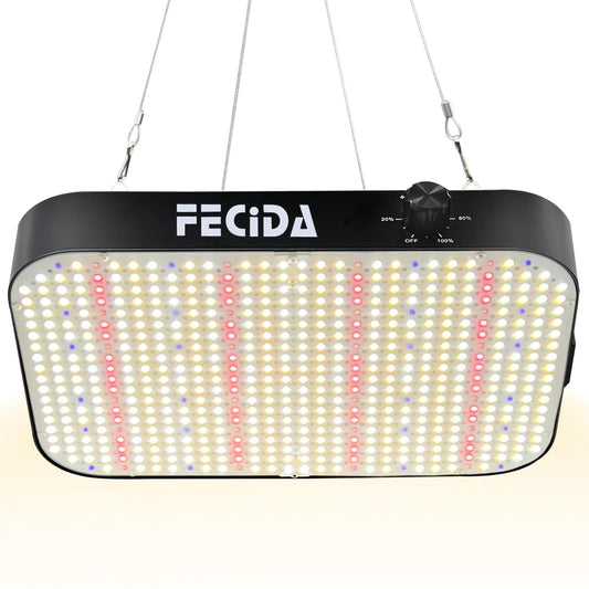 Rynx | Fecida 2023 Best LED grow lights for indoor plants Full spectrum, seed starting seedlings vegetable pepper hanging grow lights, daisy-chain function, quiet built-in fan, dimmable, 600W