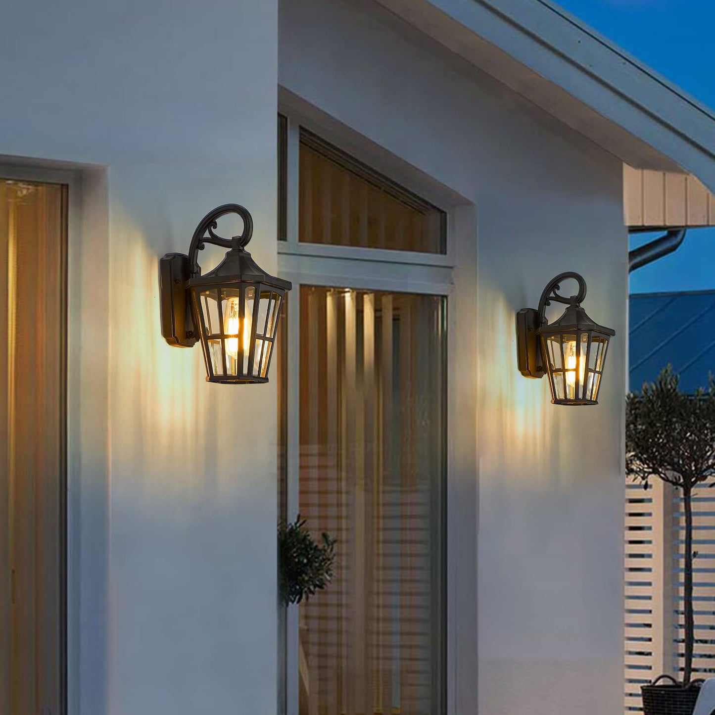 Rynx | Emliviar 2 Pack Modern Outdoor Wall Lamps, 12" Black Aluminium Fixtures With Clear Glass Shade